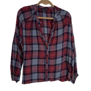 Zara Women's Plaid Button Shirt V Neck Tunic Top Medium
